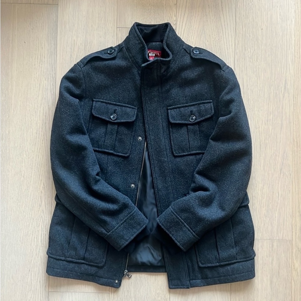 ๐ Merona Charcoal Black Wool Blend Full Zip & Button Up Winter Coat Jacket, Sz S - Picture 12 of 14